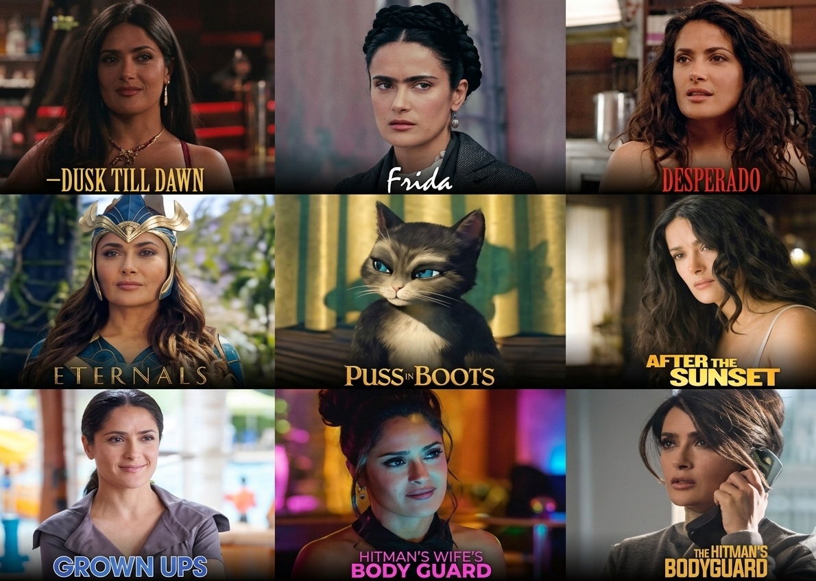 Salma Hayek movies career timeline from Frida to Eternals